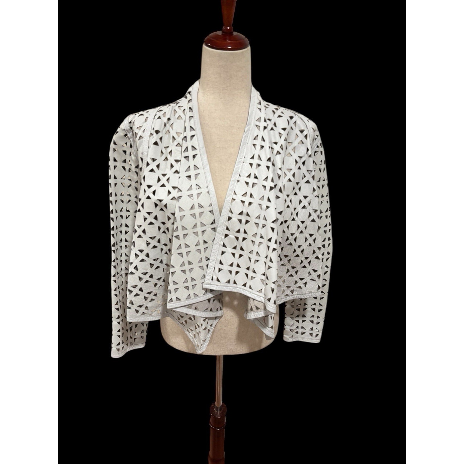 Milly Lamb Leather Geometric Laser Cut Perforated Cropped Jacket White Sz Petite